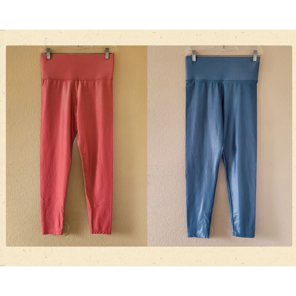 Carbon38 Lot of 2 Blue Orange Metallic Takara Leggings Pants Womens Size Medium